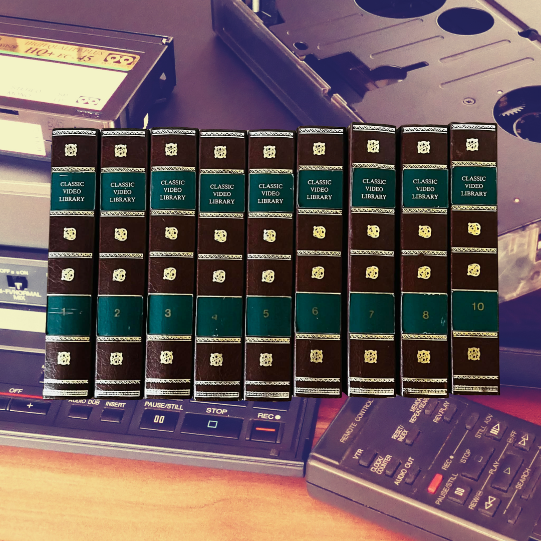 9 x Library Book Style Empty VHS Video Cases | Leverwise | 1980 | Brown + Green
